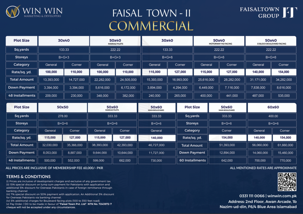 Faisal Town Phase 2 Commercial Block Payment Plan