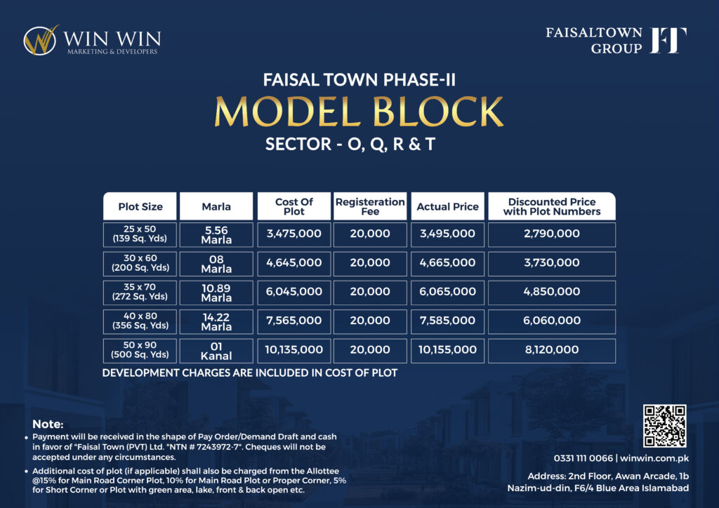 Faisal Town Phase 2 Model Block Payment Plan
